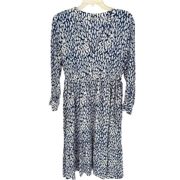 Rails Maple Cobalt Static V Neck Midi Dress Long Sleeve Elastic Waist Medium - Picture 2 of 8